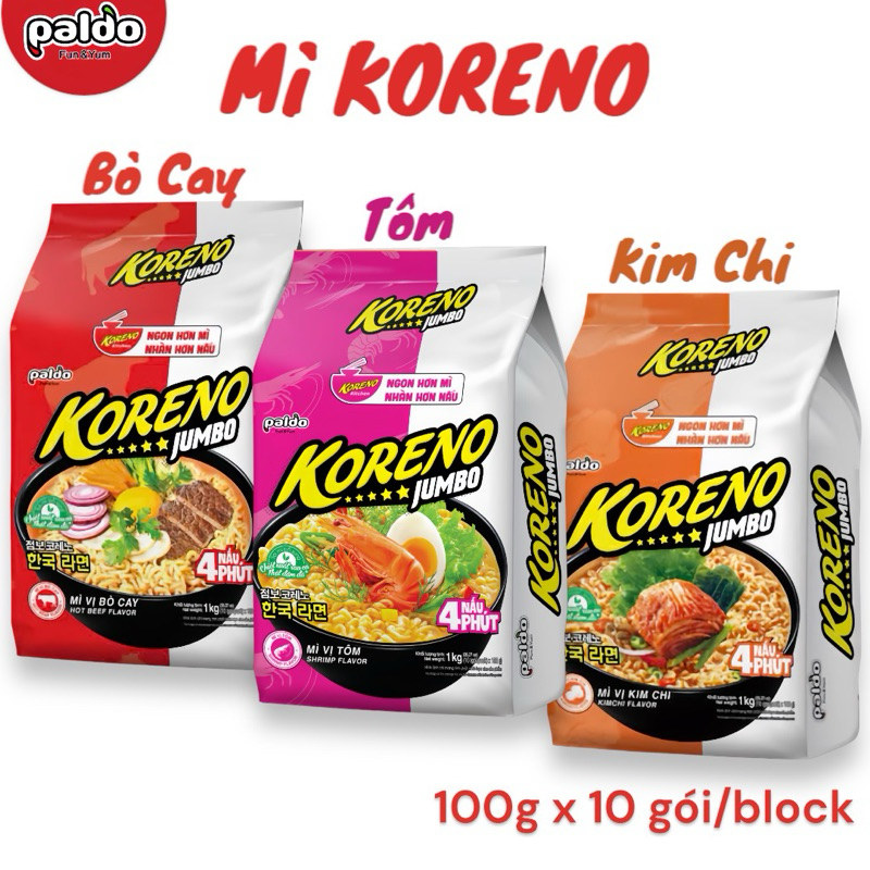 Koreno Jumbo Soup Ramen Noodles All Flavor 1kg x 10 Bags